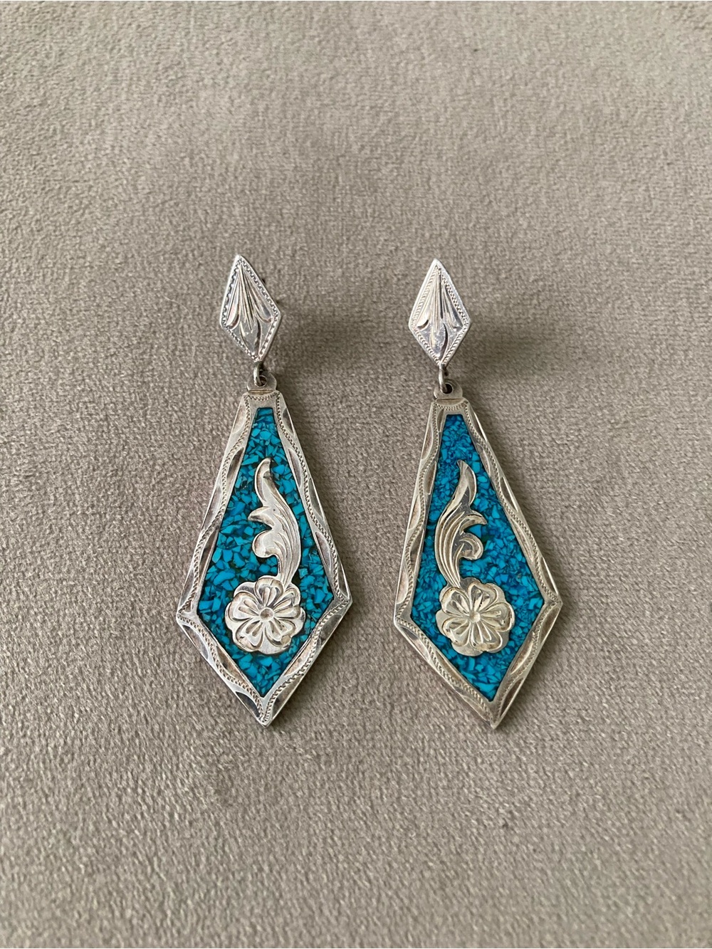 Silver Turquoise Floral Drop Earrings